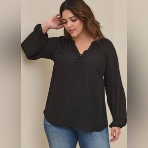 TORRID Georgette Puff Sleeve Peasant Blouse Black Plus Size 1X